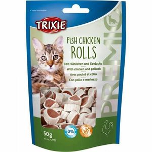غذای تشویقی گربه تریکسی مدل fish chicken rolls وزن 50 گرم